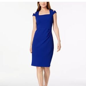 NWT Calvin Klein Blue Cold-Shoulder Scuba Sheath Dress Size 10 New Midi
